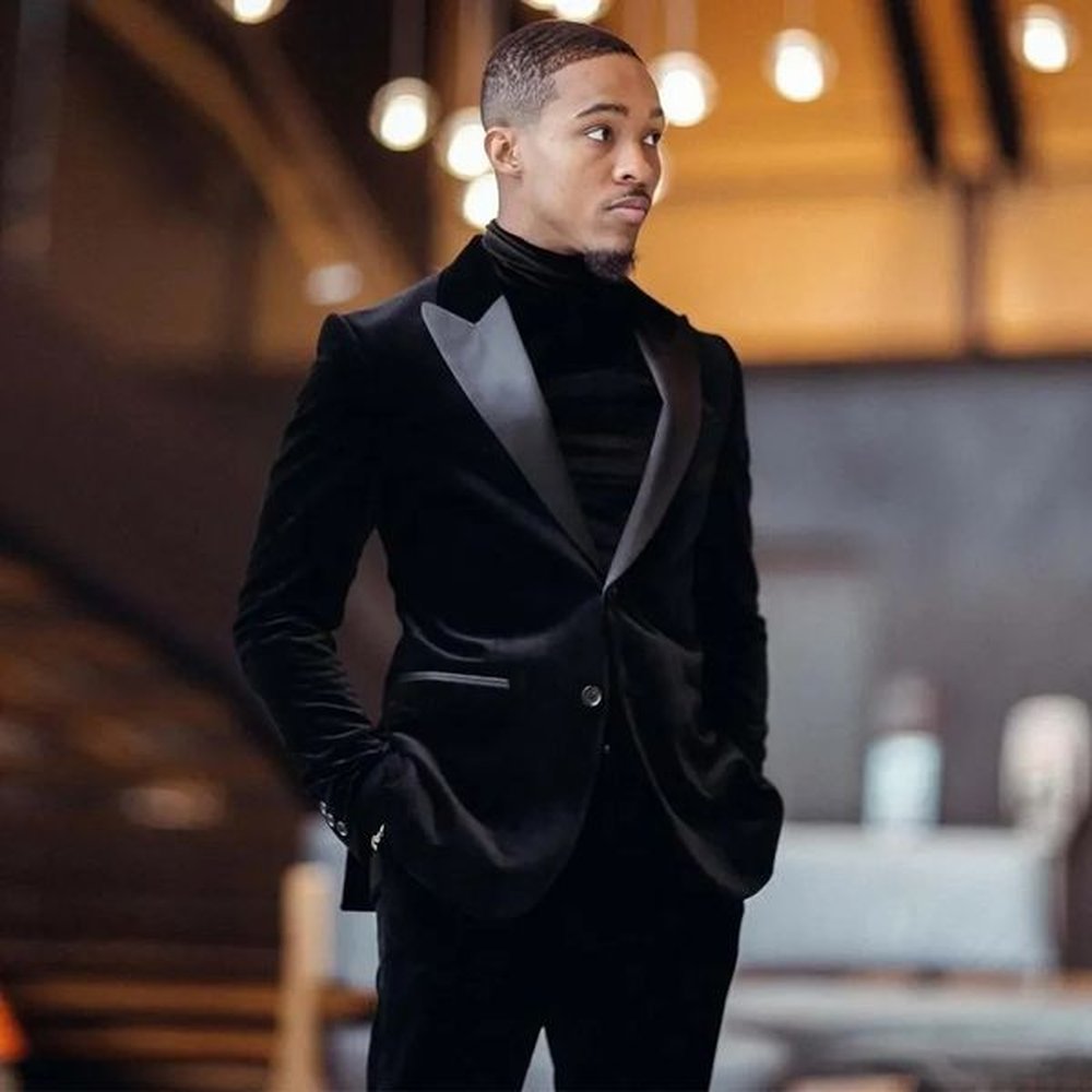 Velvet mens ultra-thin suit suitable for grooms wedding tailcoat 2-piece set black ed lapel jacket and pants formal set 241228