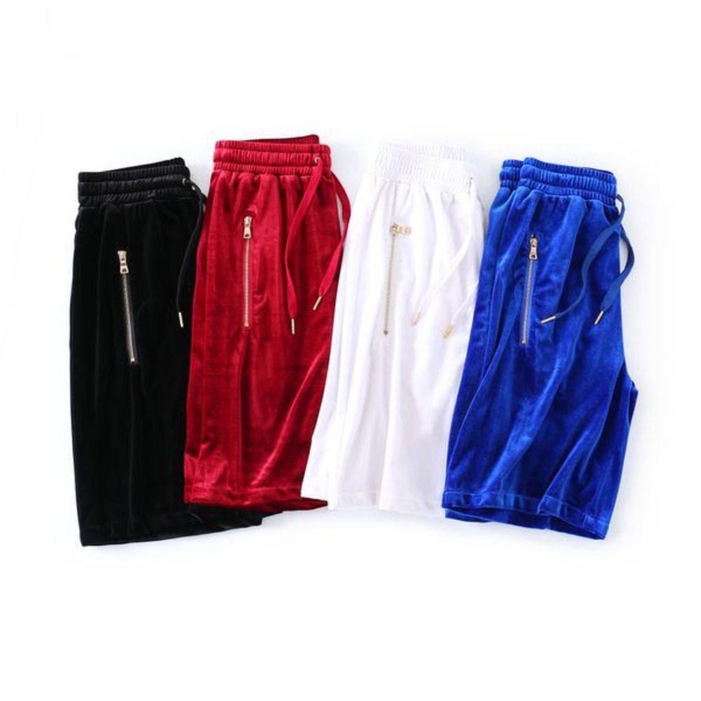 Velvet Shorts Men Zipper Pockets Loose Casual Shorts Drawstring Oversize Knee Length Pants Streetwear Plus Size