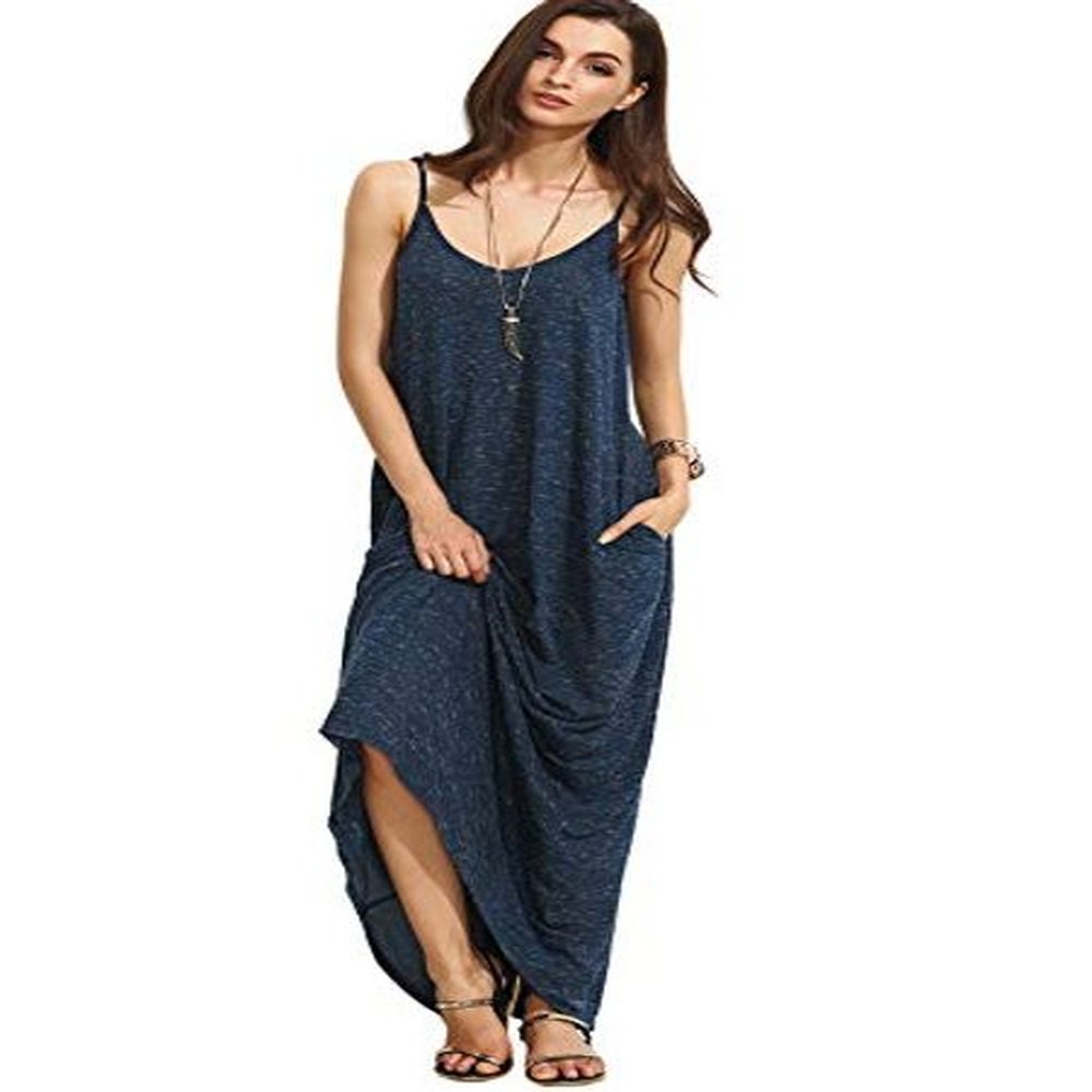 verdusa womens bohemian backless spaghetti strap loose maxi beach dress