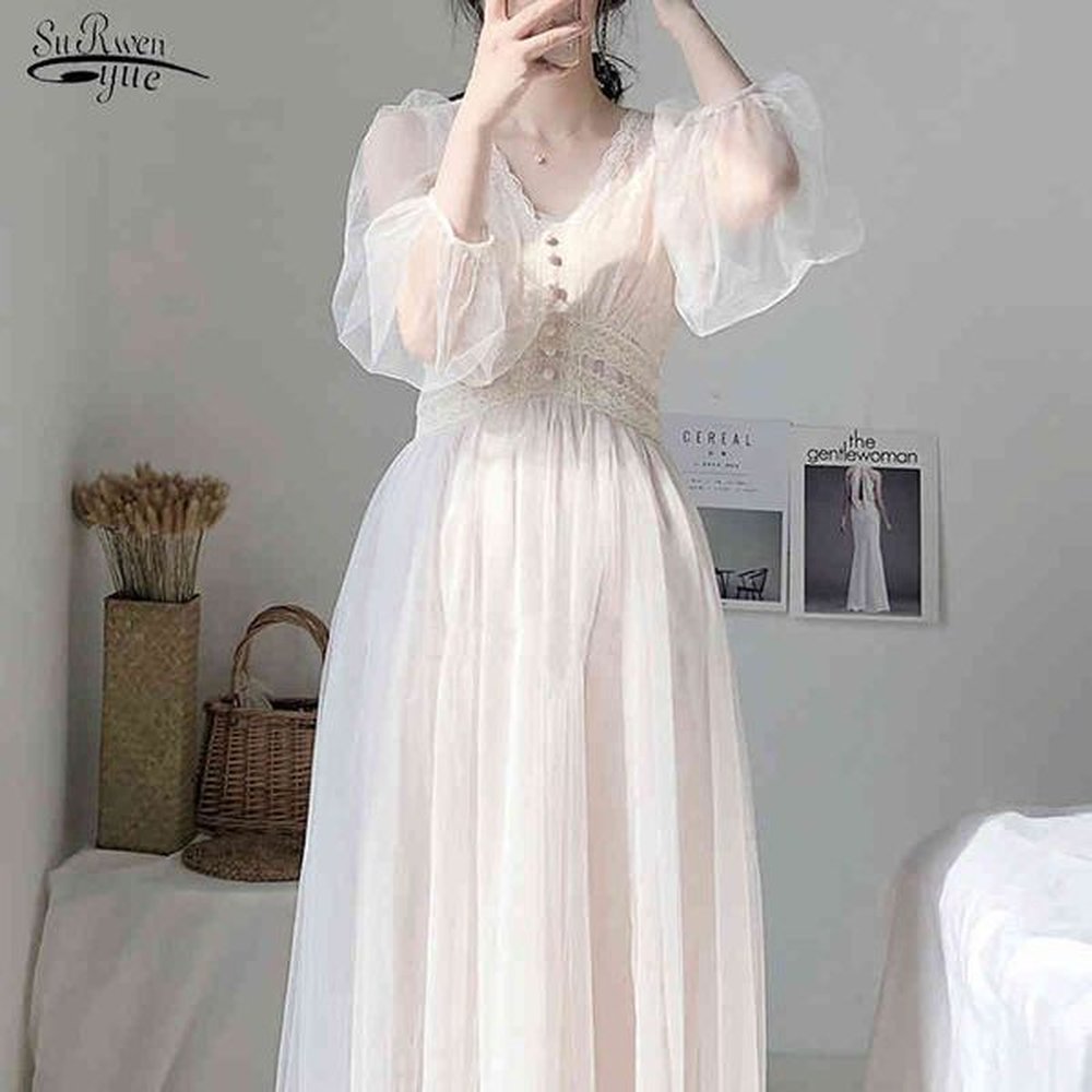 vestidos dress women spring elegant button aline solid puff sleeve