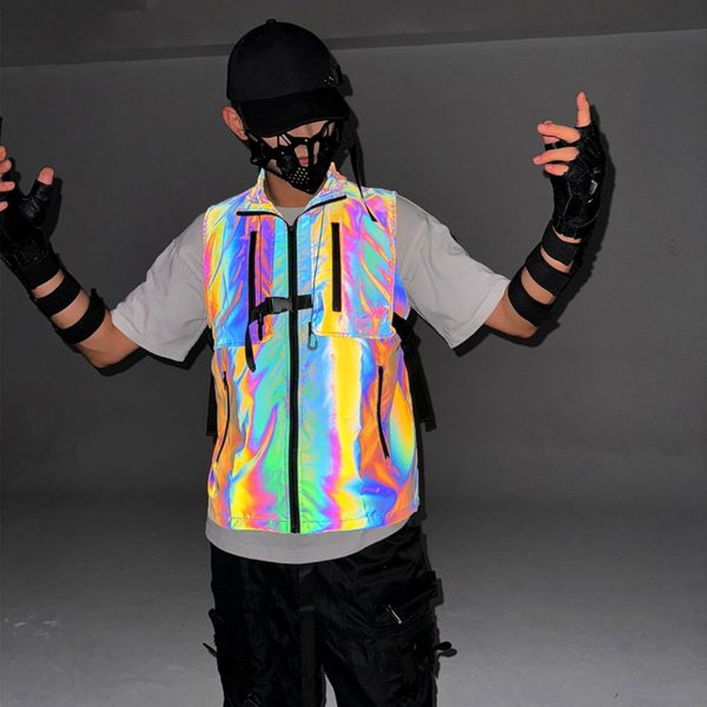 Vests Functional Style Colorful Reflective Workwear Men's Women's Loose And Versatile Multi Pocket Sleeveless Camisole Stand Up Co