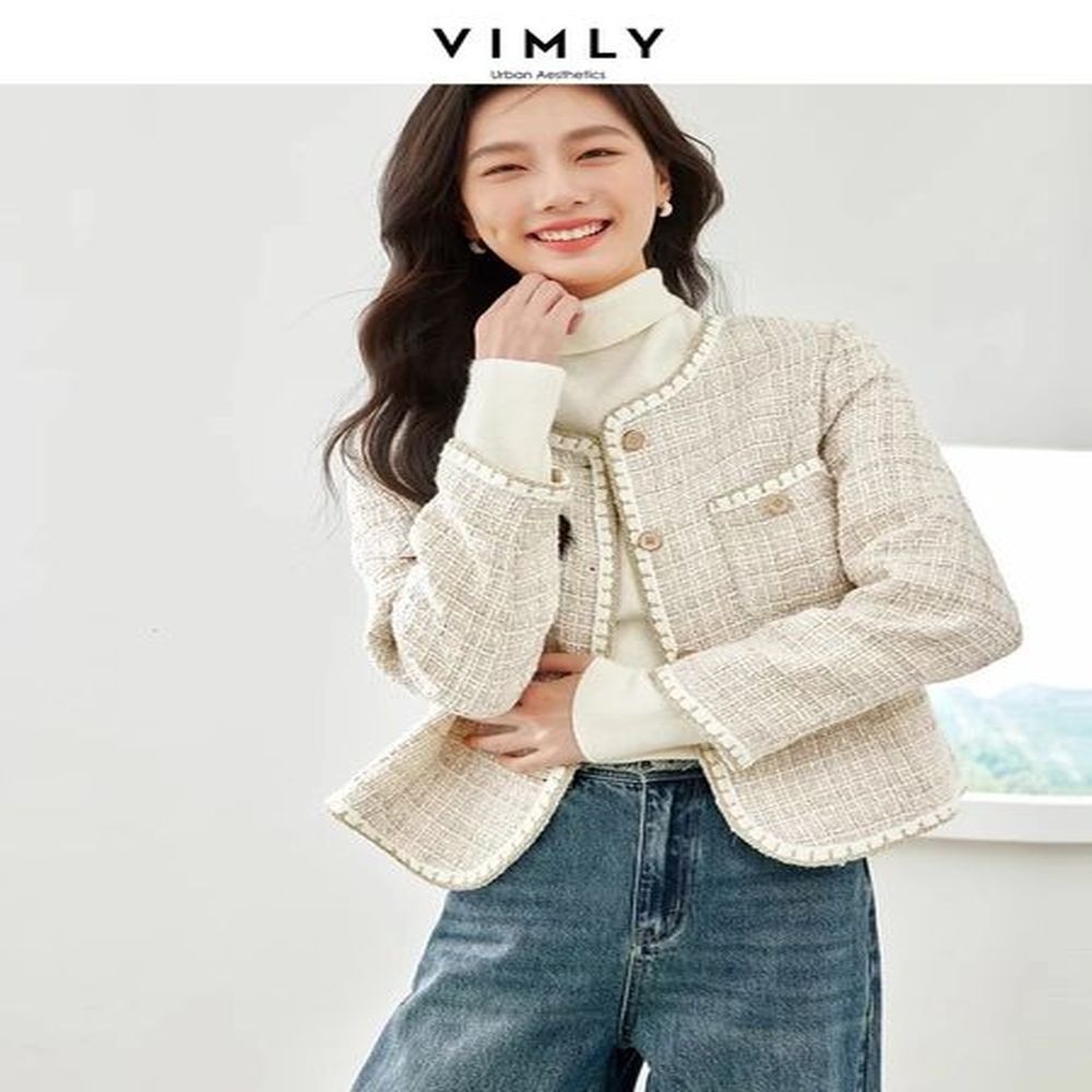 vimly french style elegant tweed jacket womens spring fashion wool