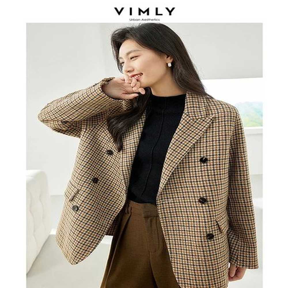 vimly retro plain wool blended jacket womens winter office double
