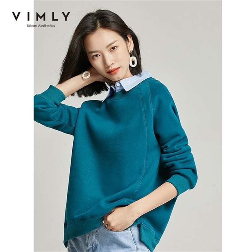 vimly women sweatshirt vintage spring autumn solid oneck long sleeve