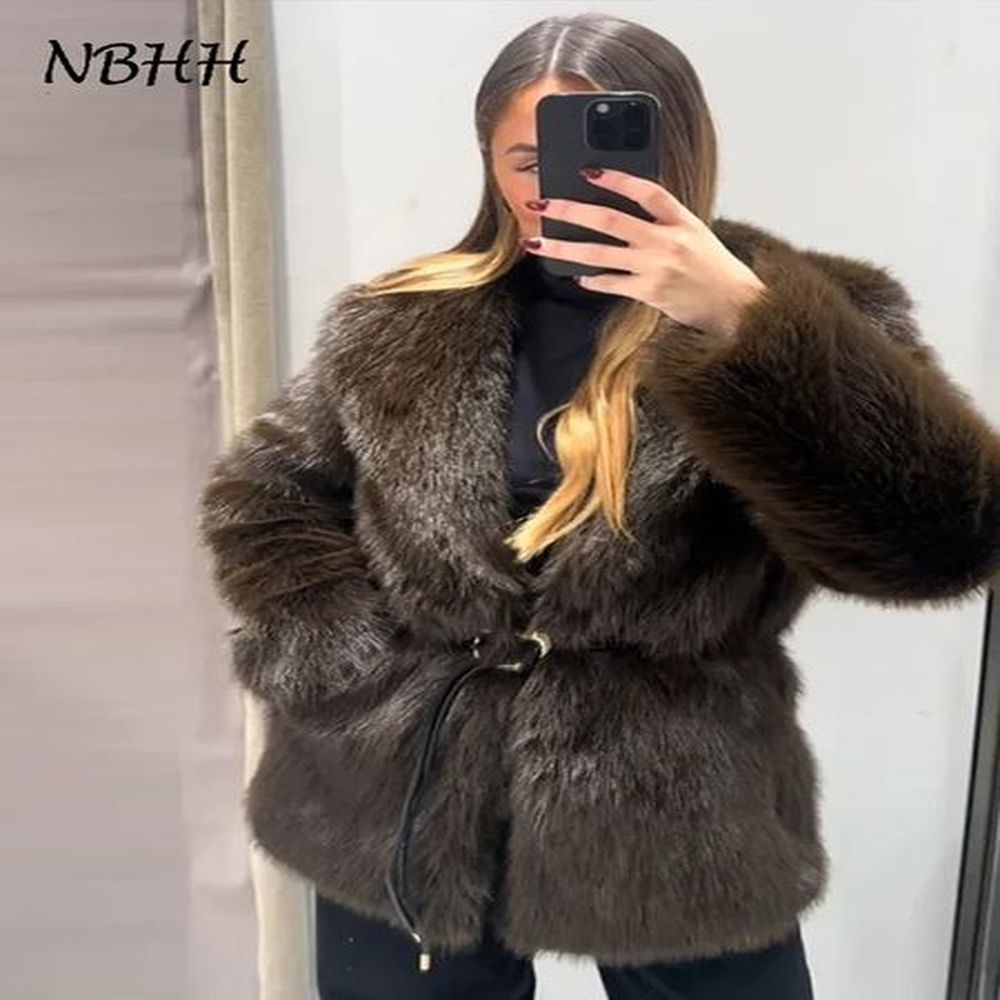 vintage fluffy y womens faux fur coats belt lapel full