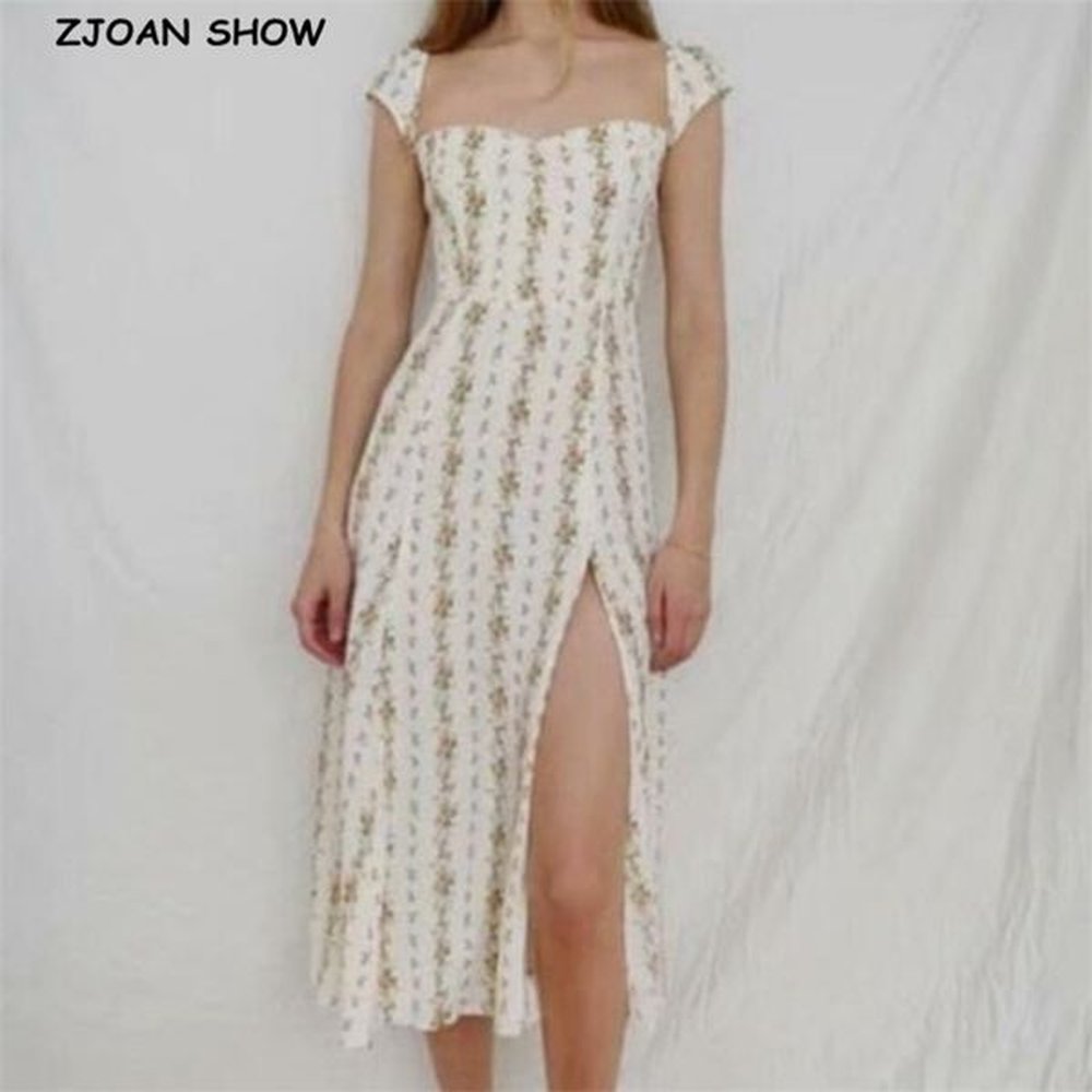 vintage french style striped floral print women dress hem front