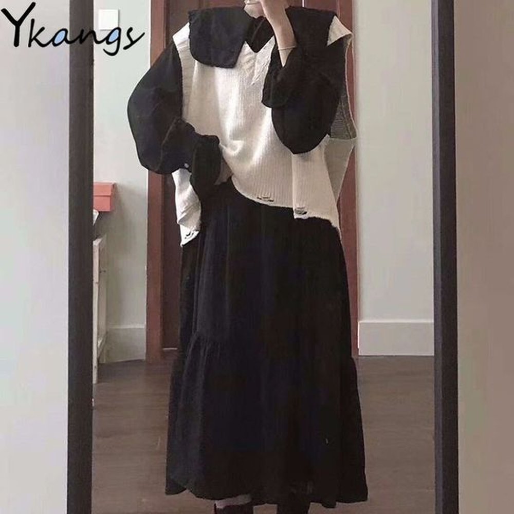 vintage girls pcs set white sweater vest suitsblack long