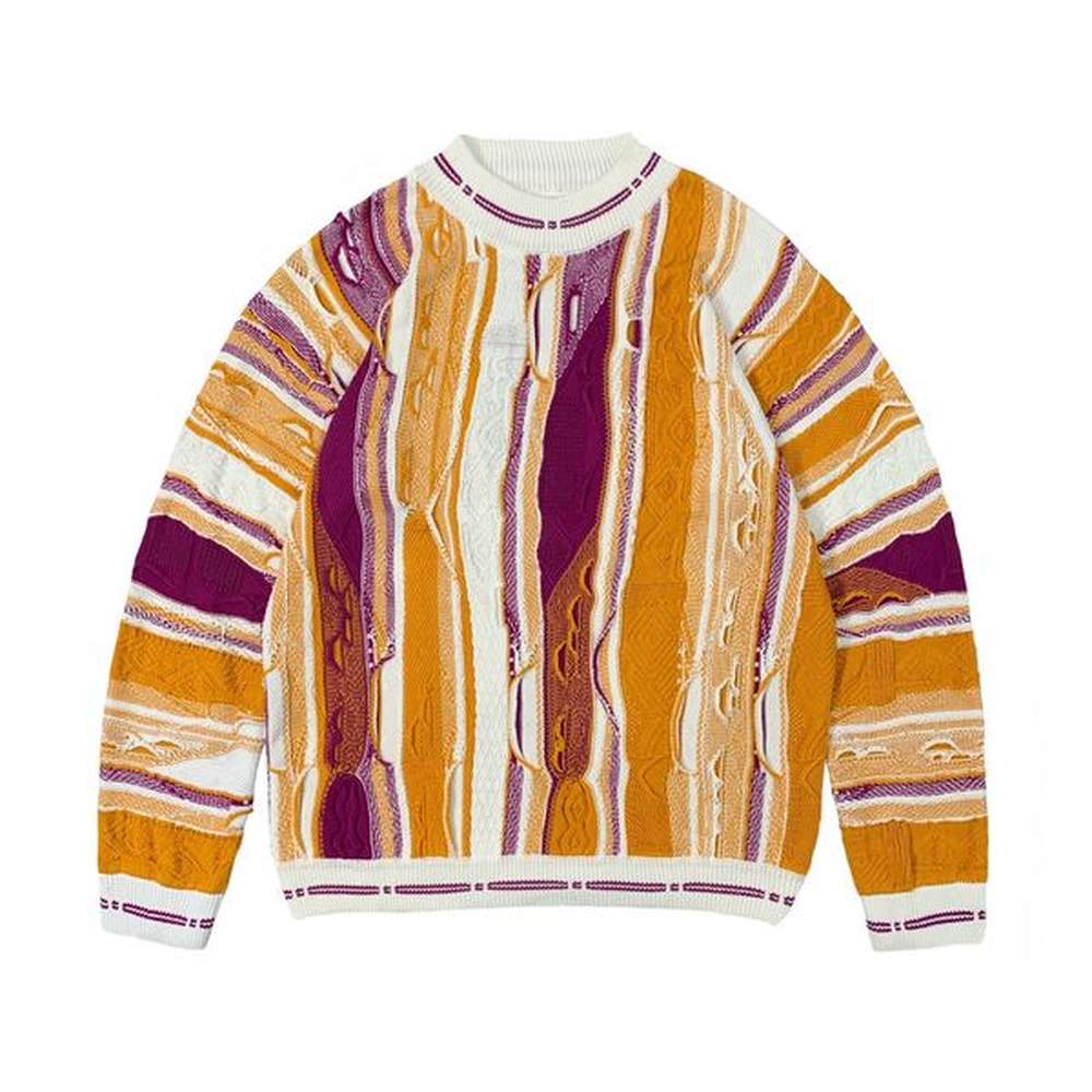 Vintage Knitted Men Sweater Printed Crew Neck Loose Casual Thickened Pullover Sweaters