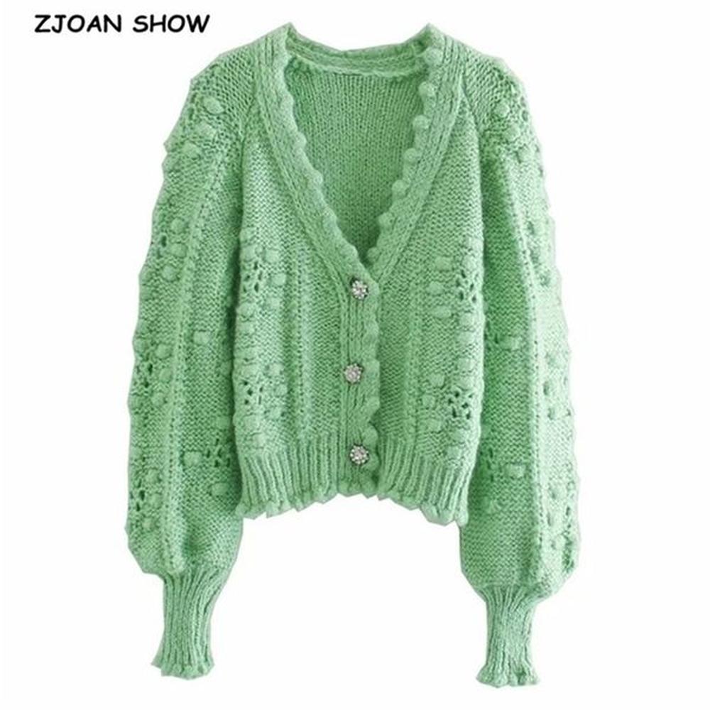 vintage korea style knitting ball cardigan women diamond singlebreasted button