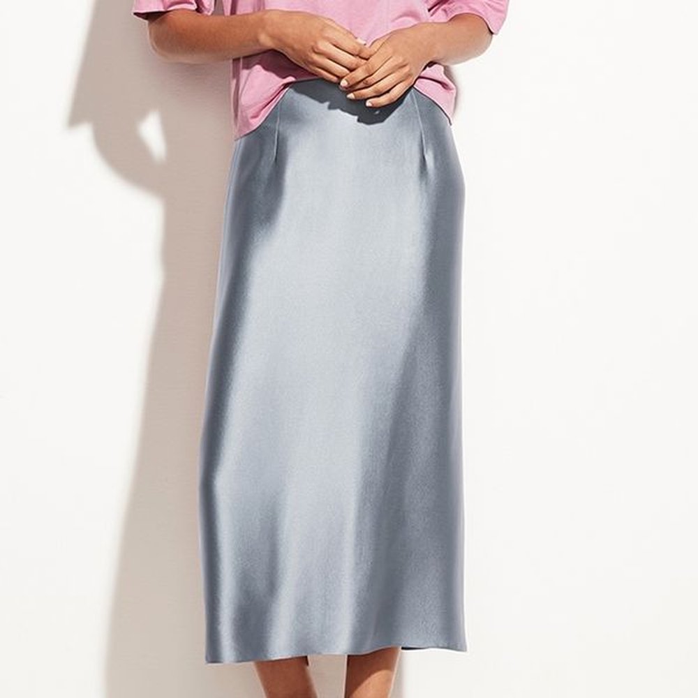 vintage korean silky satin office lady skirts elegant high waist