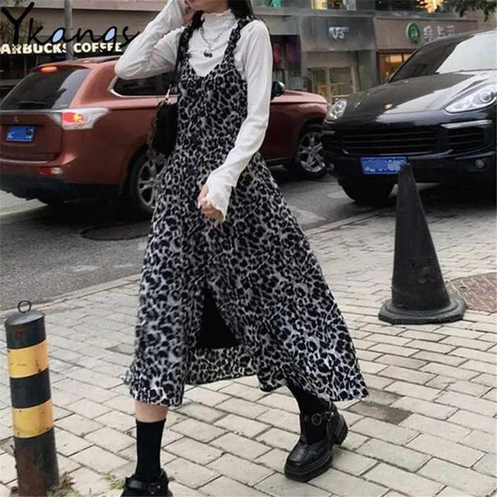 vintage leopard print gothic sleeveless dress women fashion deep vneck