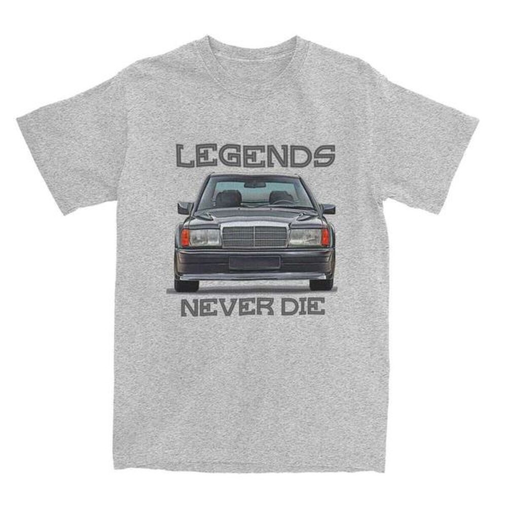 Vintage Men Car W201 Legends Never Die Classic 190E Cars Casual Oversized Pure Cotton O-Neck Shirt Large Size T shirt s
