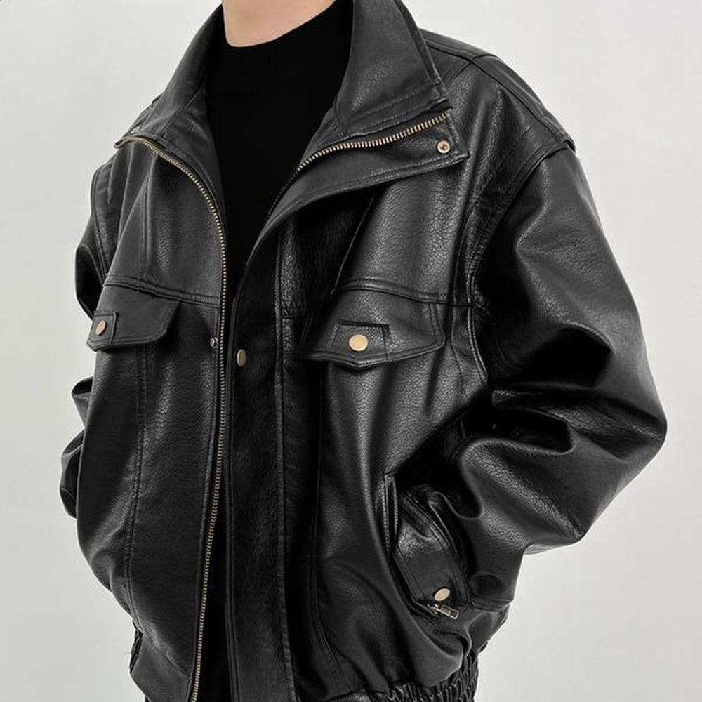 Vintage Motorcycle Leather Jacket For Men American Style PU Leather Thickened Cropped Spring Autumn High-End Feel Trendy B 250113