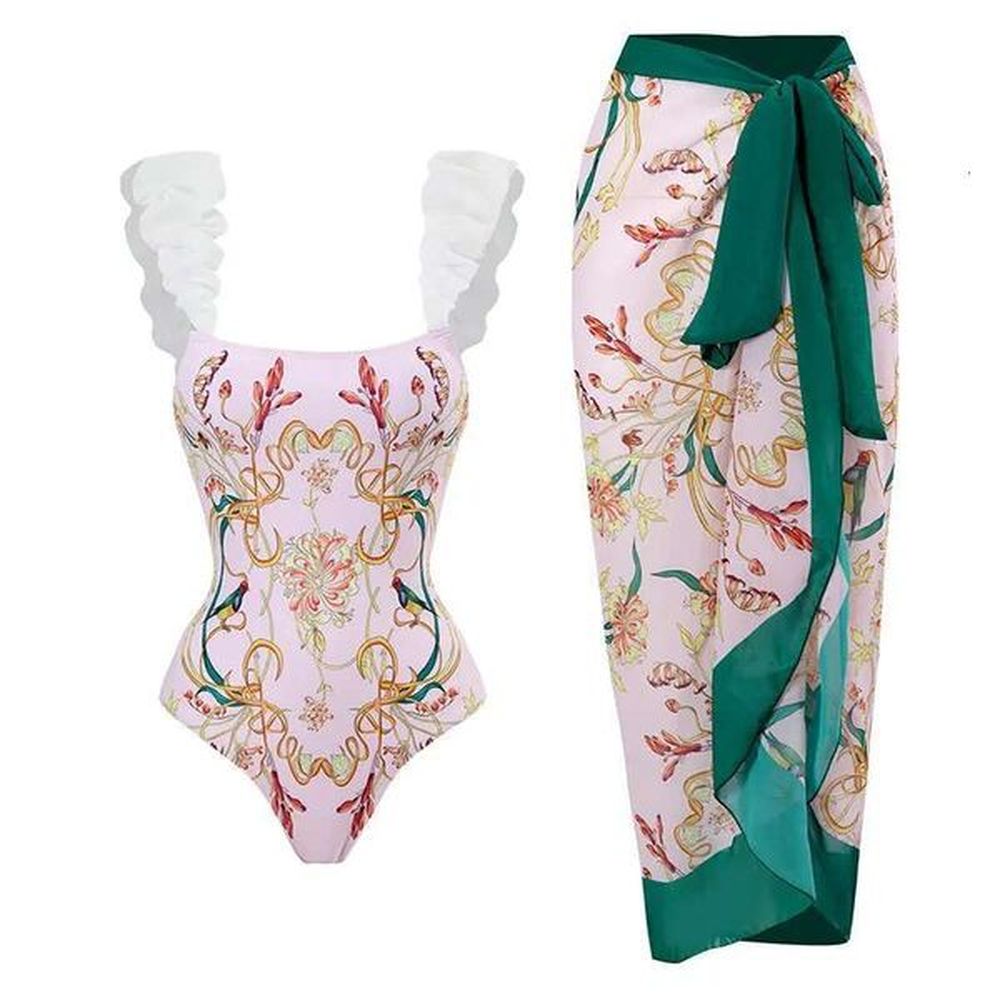 vintage one piece swimsuit women bikini swimwear skirt backless dress