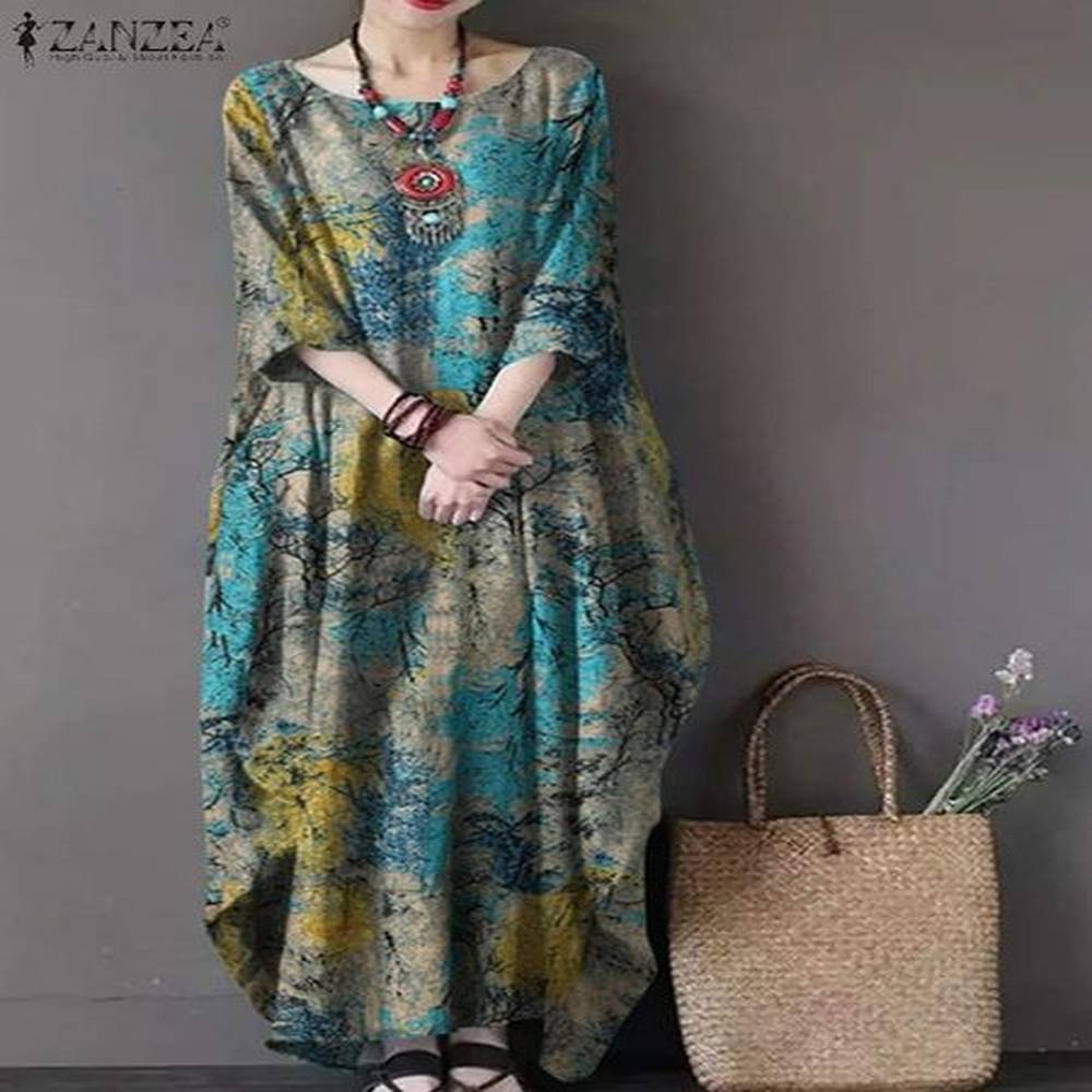 vintage printed dresses zanzea autumn sundress women bohemian casual long