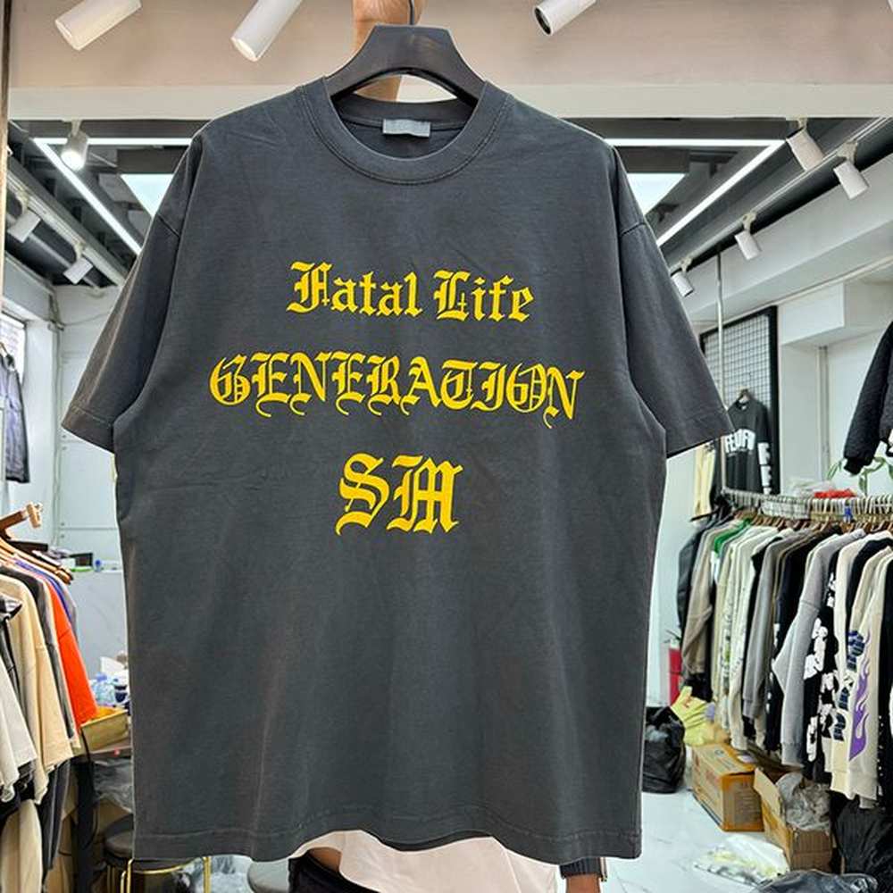 Vintage Tees T Shirts Mens Shirt Yellow Letters Printed US Size Pure Cotton Tshirts Real Pics 24SS