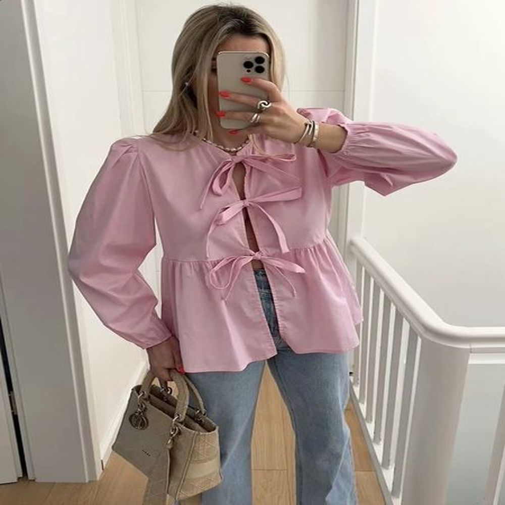 vintage women puff sleeve loose shirts fashion ladies sweet
