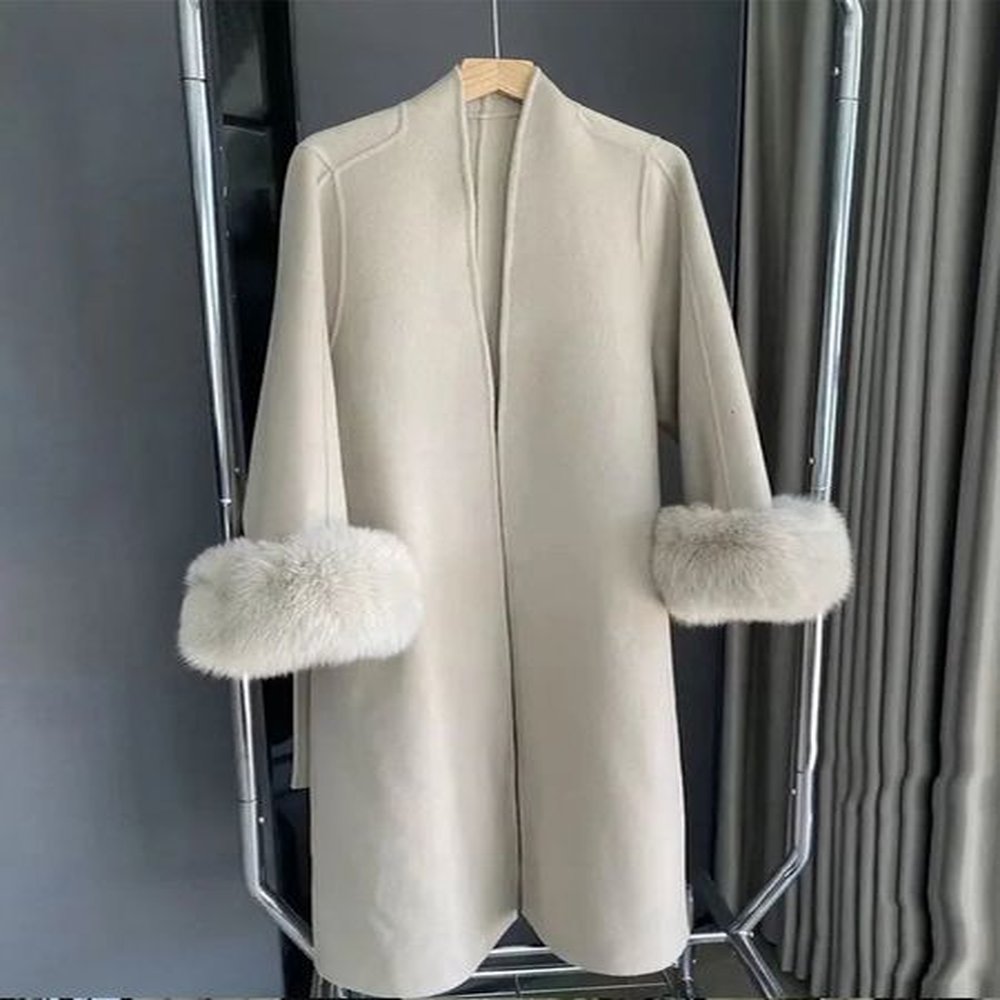 vintage wool blend coat with belt long womens elegant