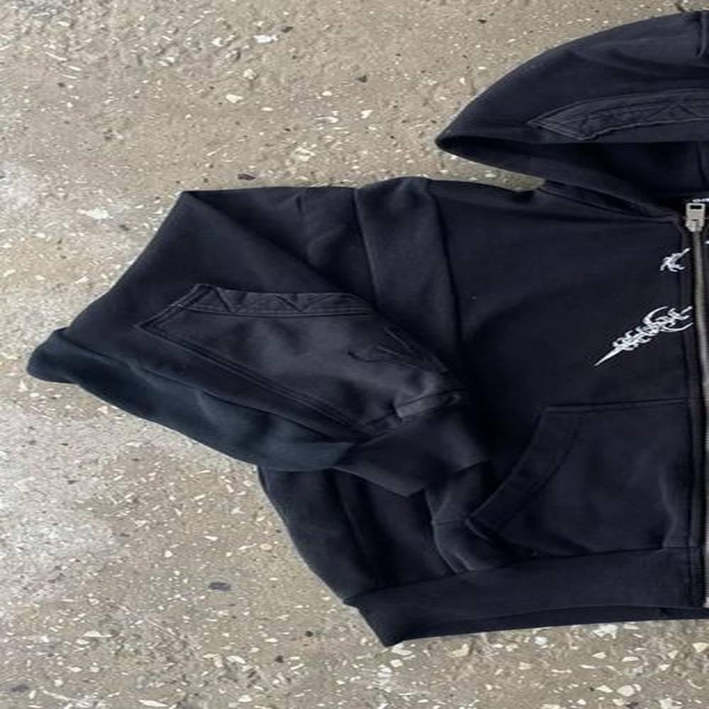 Vintage Zipper Hoodie Y2K Harajuku Gothic Pattern Splicing Sweatshirt Mens Hip Hop Super Casual Street Wear w240821