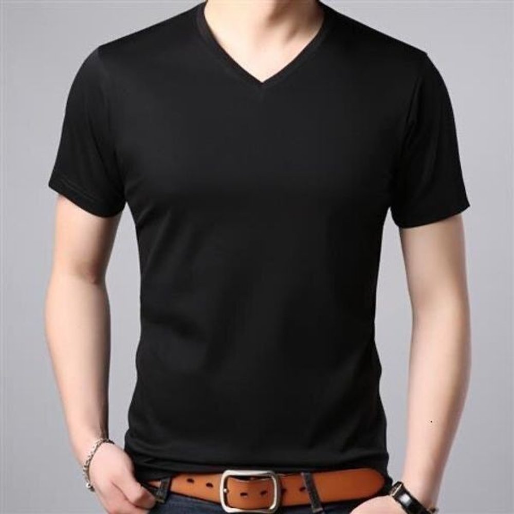 V-neck for Solid Color Short-sleeved Summer Loose Thin T-shirt Men Polo Shirts