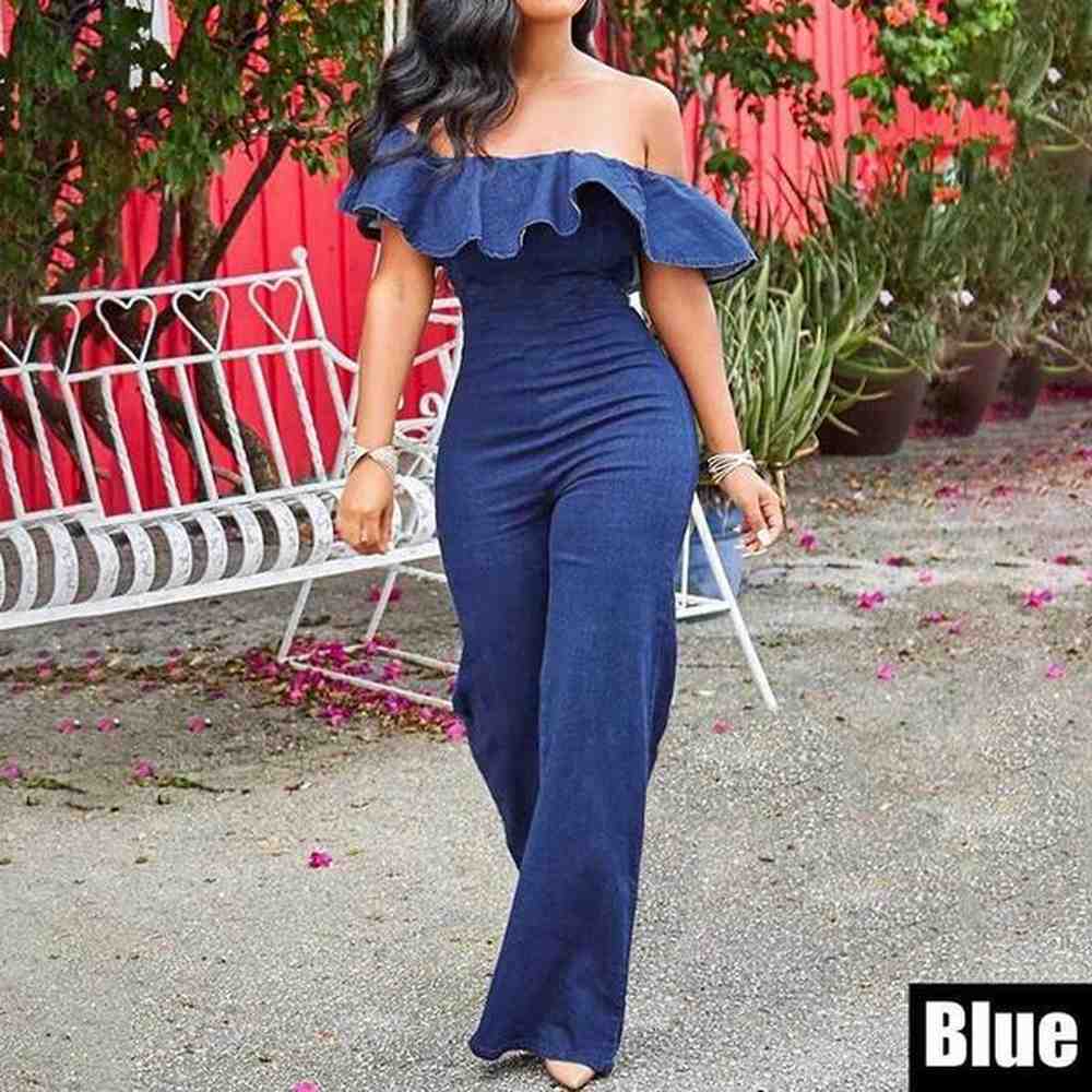 vonda demin rompers women jumpsuit summer wide leg pants