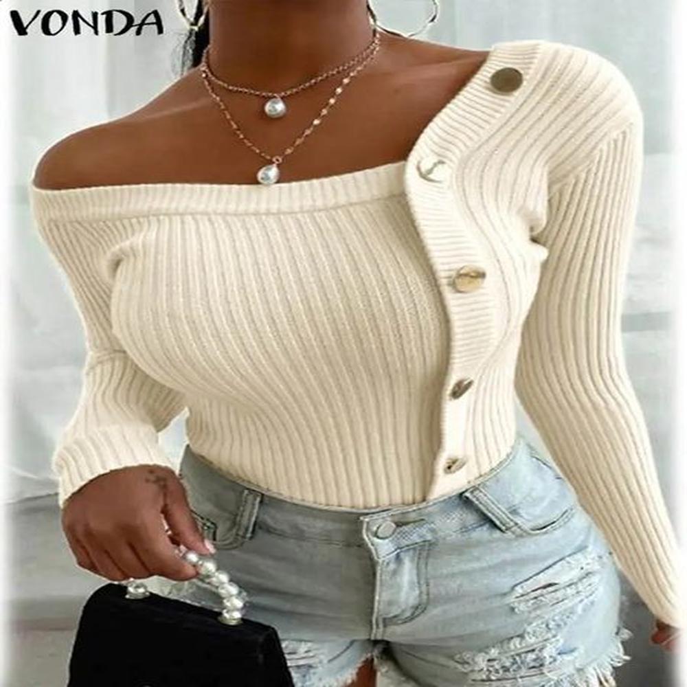 vonda women autumn off the shoulder tops irregular neck long