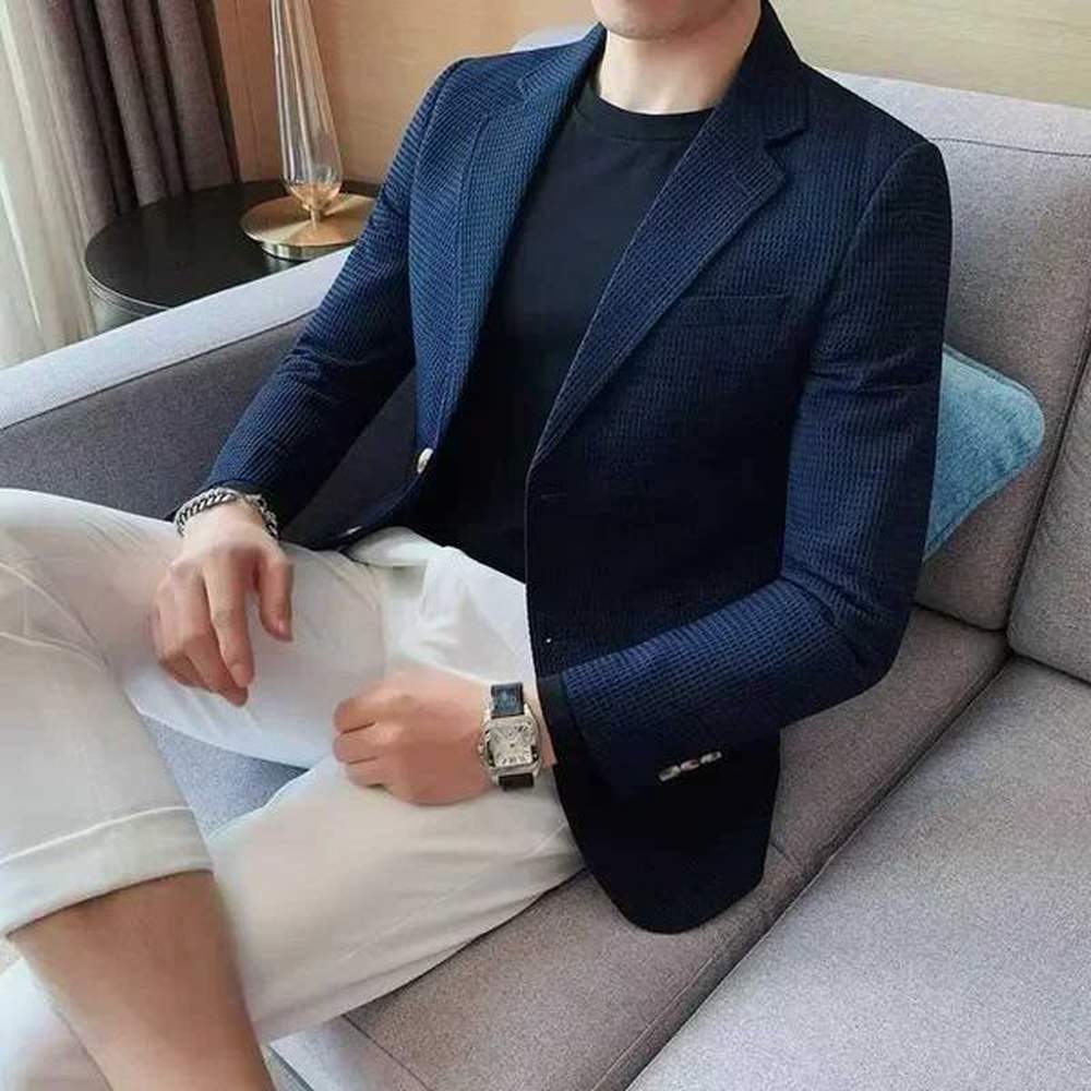 Waffle set jacket mens jacket mature style casual Korean fashion comfortable set jacket solid color business fashion jacket top W241123