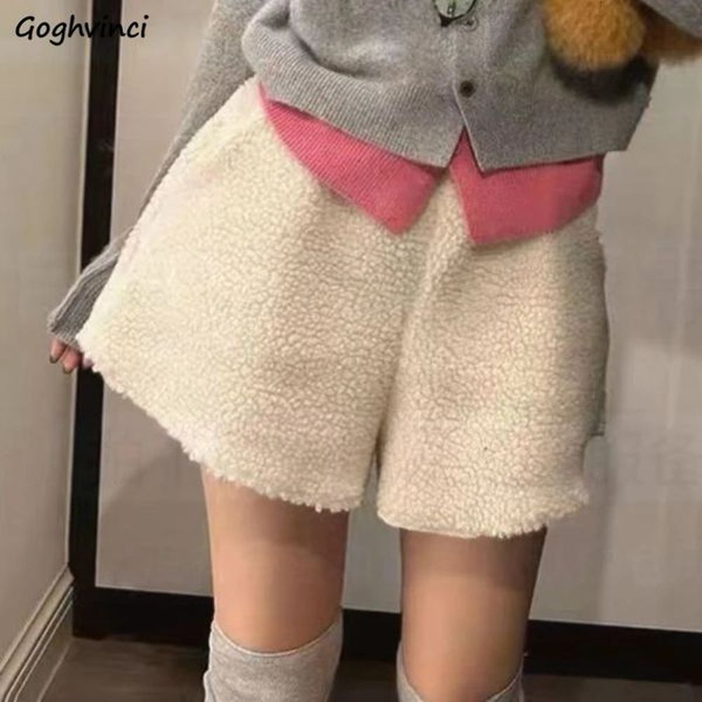 warm shorts womens solid lambswool soft autumn winter student clothing