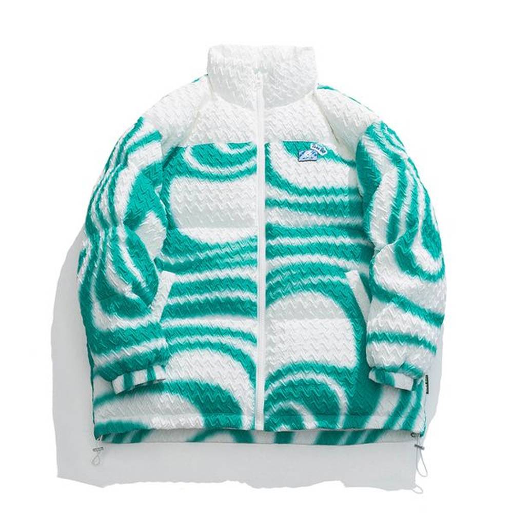 Warm Thick Down Parka Jacket Winter Tie Dye Stripes Color Block Parka Coat Streetwear Harajuku Fashion Casual Loose Outdoor