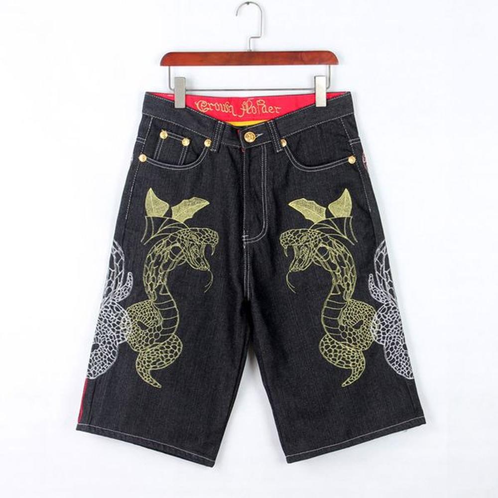 Washed men jean shorts men's Shorts Seven-Point Casual Loose Slim Ripped Japanese Korean Large Size Summer embroidery knee length pants