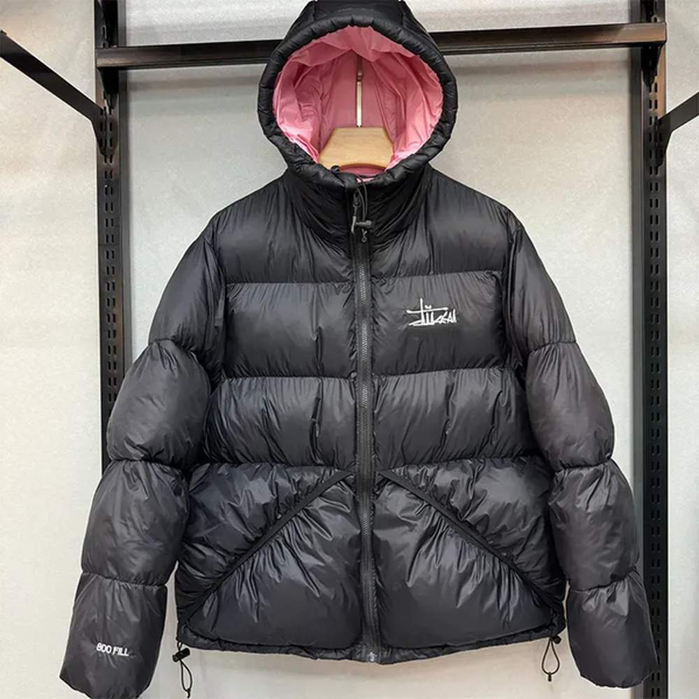 Waterproof Designer Puffer Jacket - Hooded Embroidered Thick Winter Down Coat with Zip & Two-Tone Design Bread Jacket