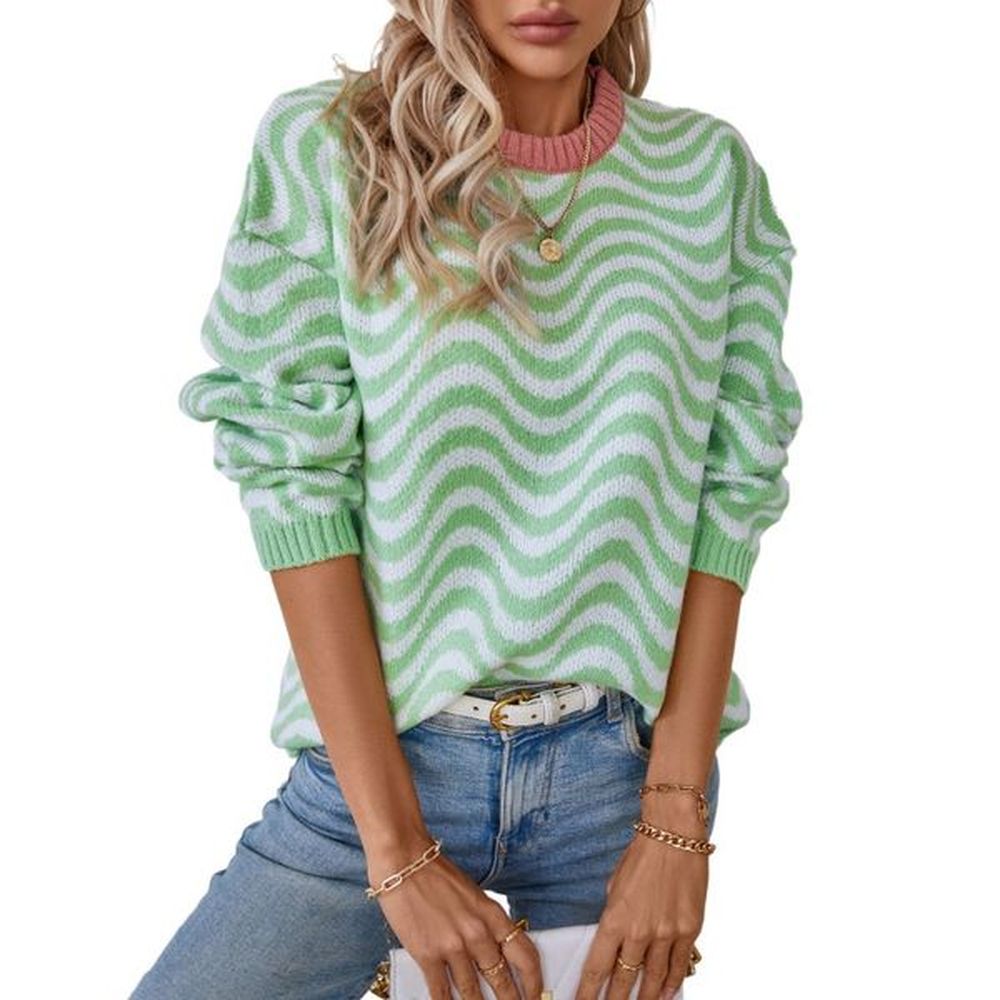 wavy streak jacquard womens sweater pullover knitwear casual loose autumn