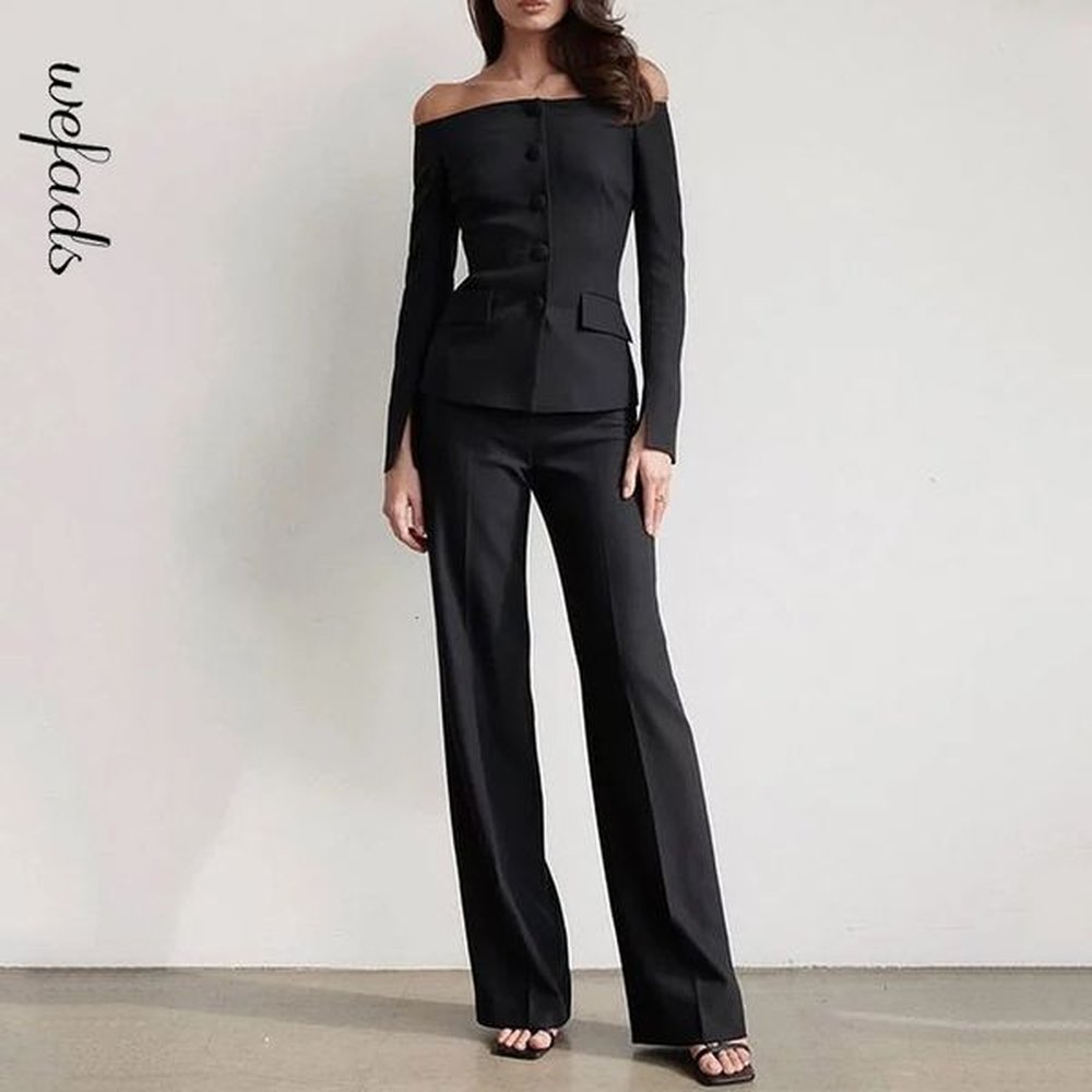 wefads elegant womens sets two piece office simple solid off
