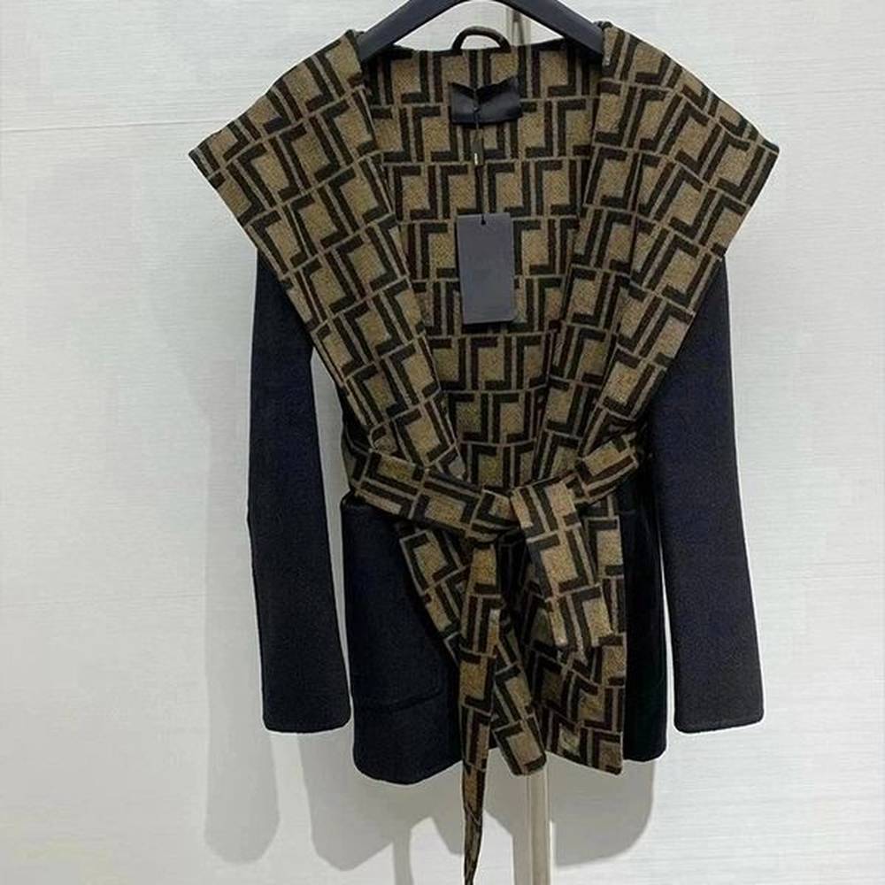 wf womens wool overcoat classical letter print multcolor with hat