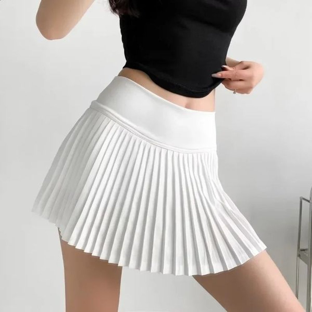 white casual pleated skirts for women autumn run yoga womens