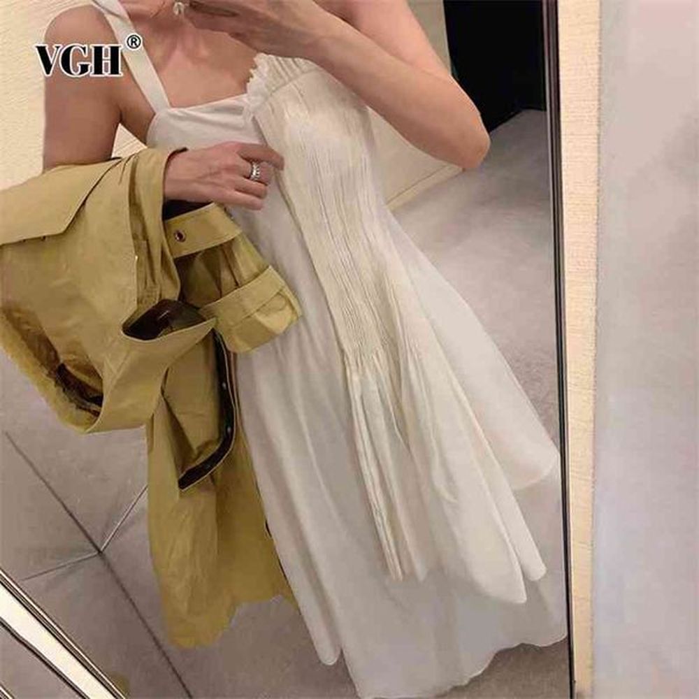 white elegant asymmetrical sling dress for women square collar sleeveless