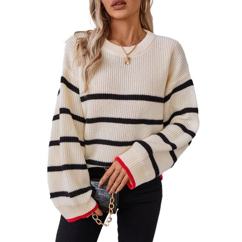 white striped casual womens pullover knitwear europe and american style