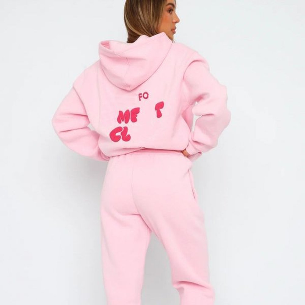 whitefoxs womens tracksuits sportswear d foam letter printed hoodie suit
