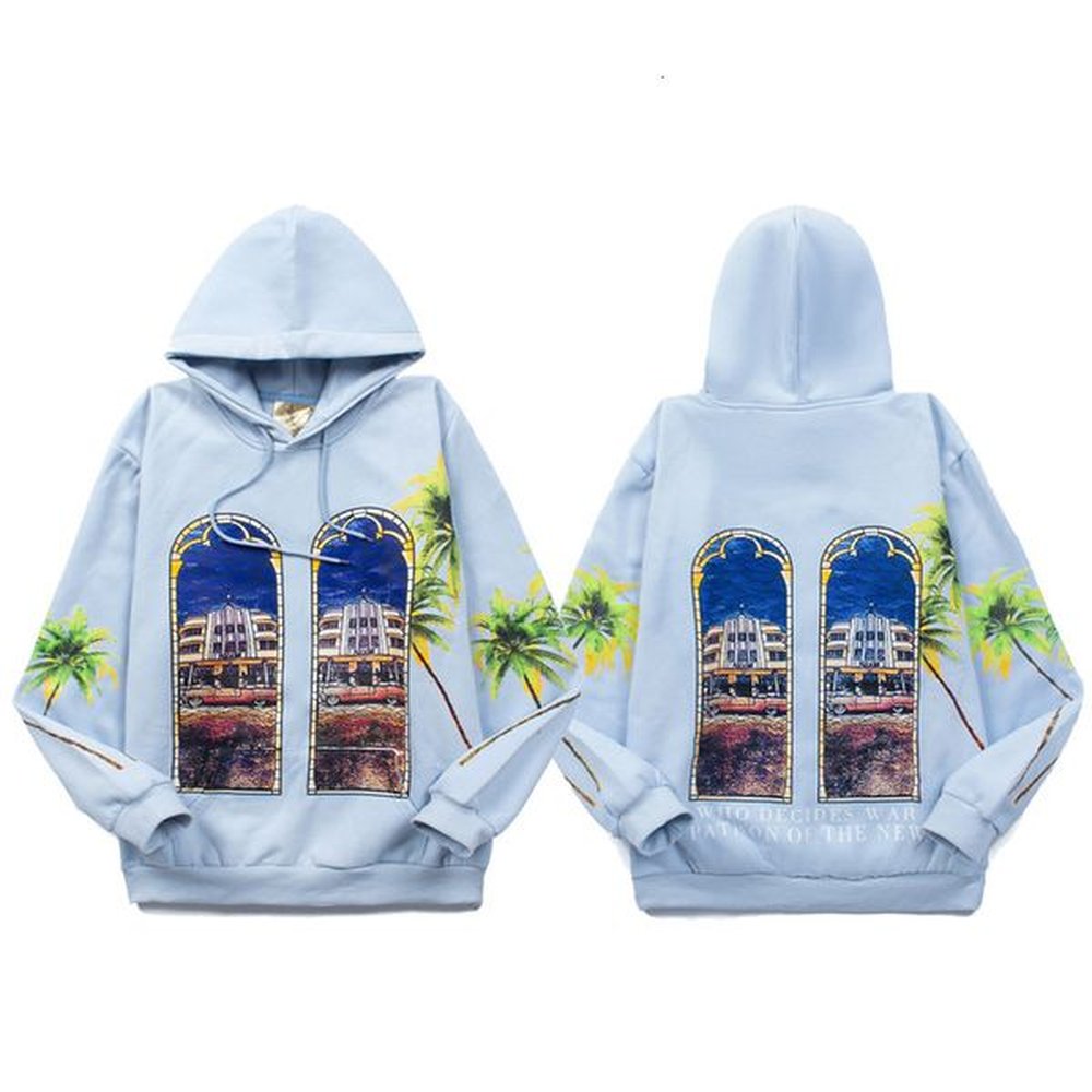 Who Hoodies Sweatshirts Mens Hoodies High Street Who Brand Fragmented Tracksuit Coconut Grove Trees Shadows Tall Buildings Scenery Tide Tear