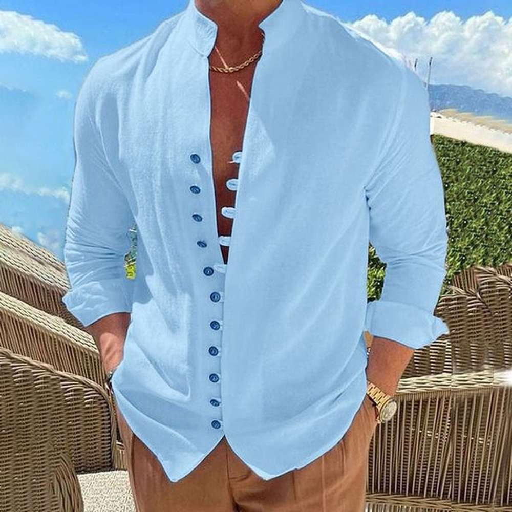 Wholesale Button Man Blouse High Quality Cotton Linen solid color long Sleeve Slim Fit casual formal men's shirt plus size l xl 2xl 3xl