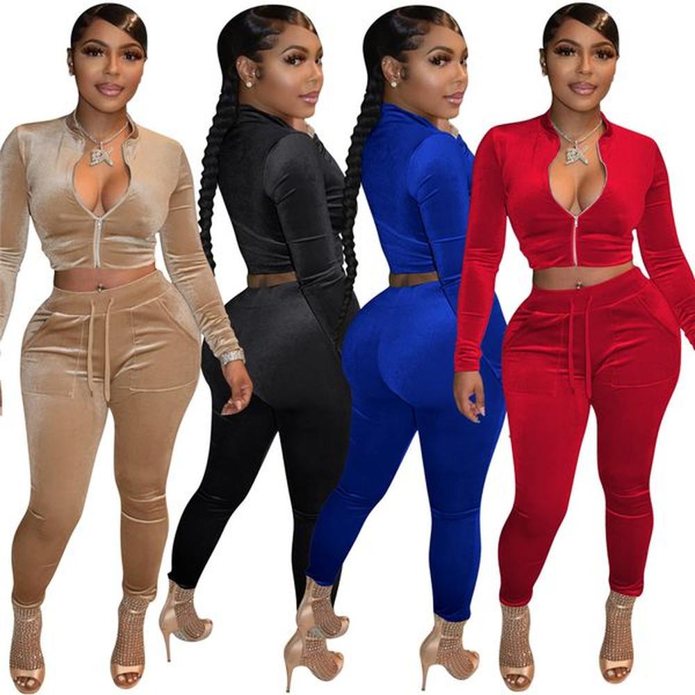 wholesale golden velvet tracksuits women two piece set fall winter