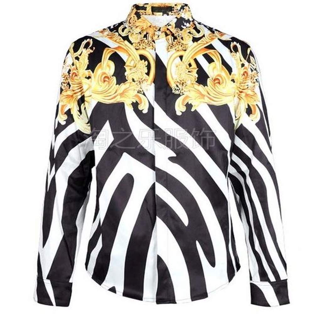 Wholesale- Luxury Stylish long Sleeve Mens Dress Shirts New Flower Casual Men Shirt Spring Summer Men's Top Hawaiian Shirt TL002