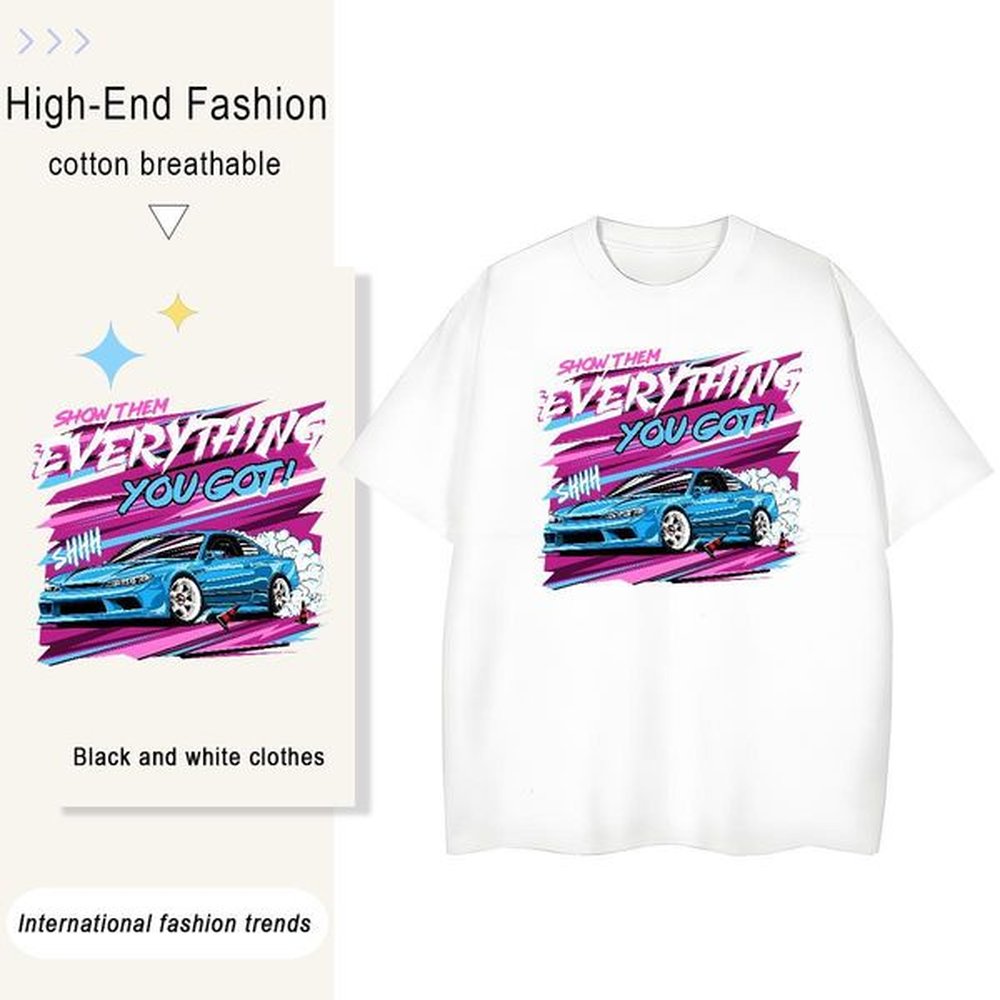 Wholesale Men Tshirts Casual Daily Wear 100% Cotton 230g Cartoon Print Breathable Short Sleeve drifting Mens T Shirts DIY Customized Polos