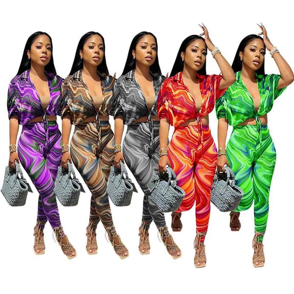 wholesale spring clothes women tracksuits short sleeve print outfits lace