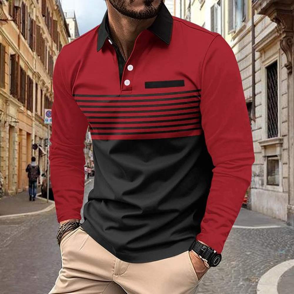 Wholesale Stripe Cotton Men's Polos Men T-shirts Fit Eco-friendly Long Sleeve Polo Shirts Casual Collared Polo shirt for men Plus size