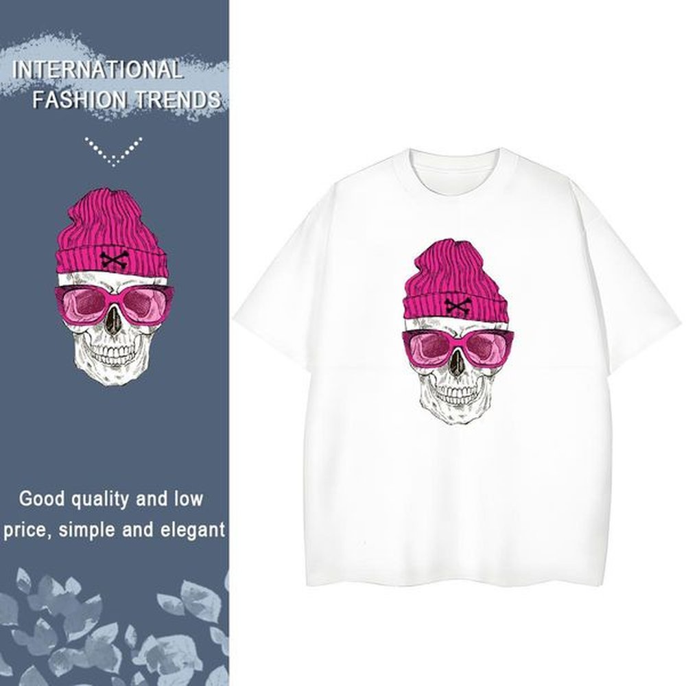 Wholesale T Shirt For Man 100% Cotton 230g skull Casual Beach Oversized 3XL 4XL O Neck Short Sleeves Couples T Shirts Brand Top Tees