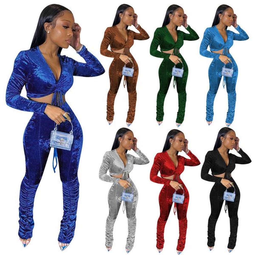 wholesale velvet tracksuits women two piece sets outfits autumn clothes