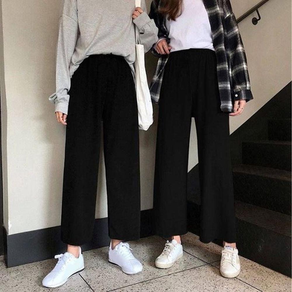 wide leg pants women solid high waist trousers pleated loose