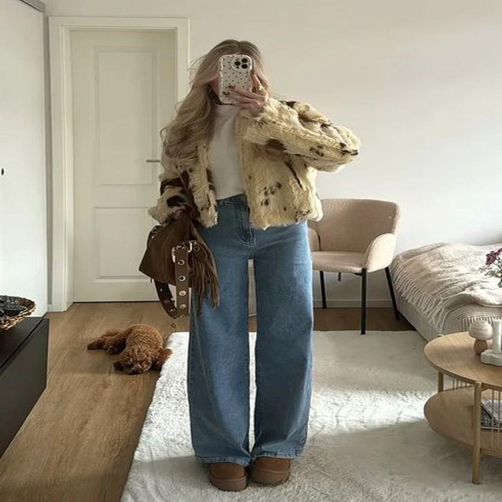 willshela women fashion faux fur printed front zipper jackets vintage
