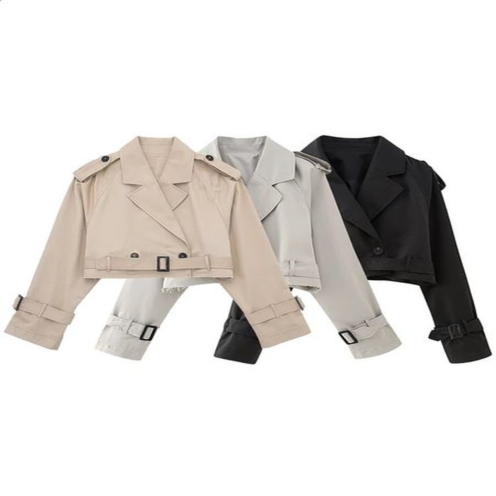 willshela women fashion with belt cropped trench jacket vintage notched